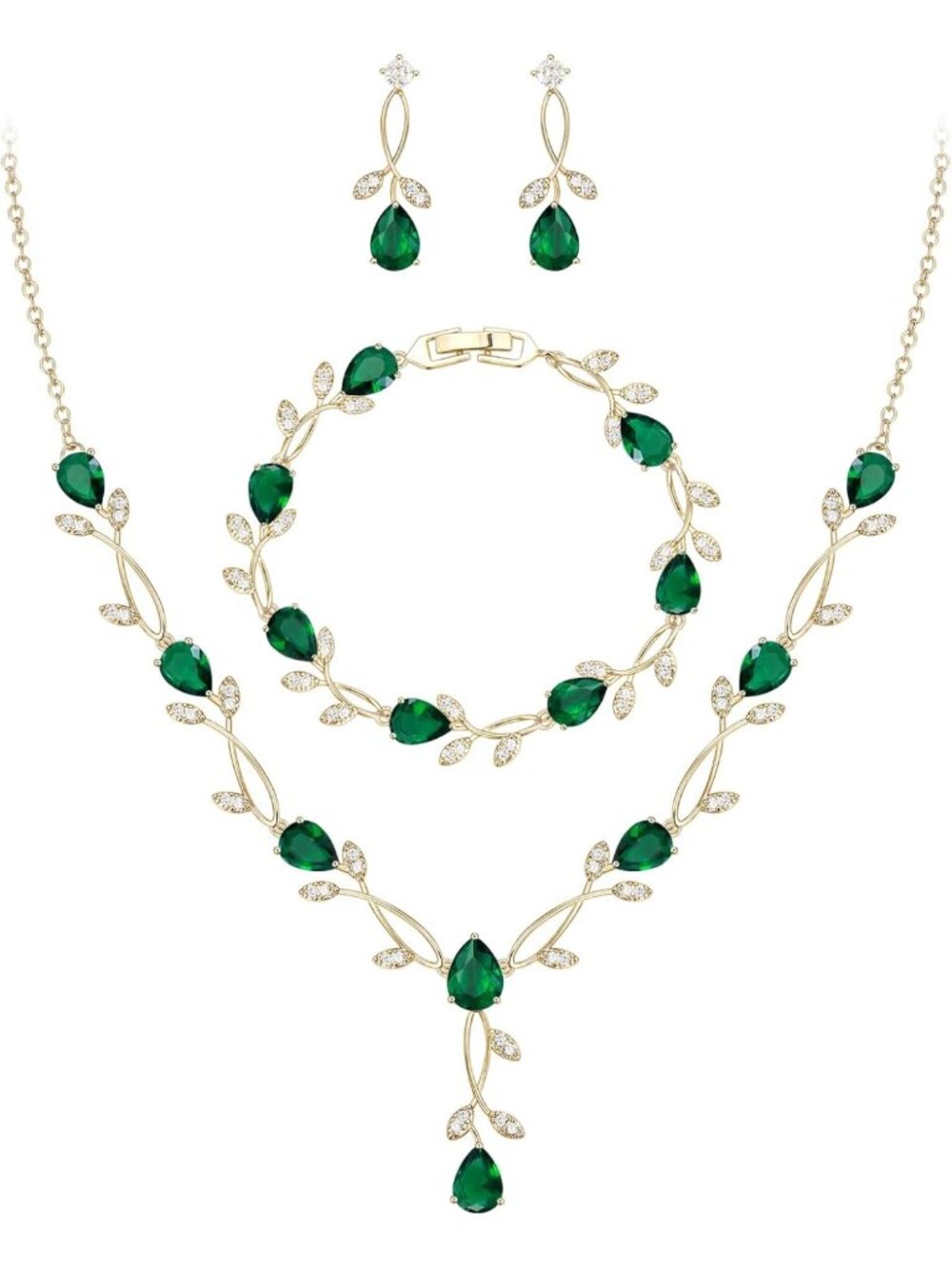 Elegant Pearl & Cubic Zirconia Leaf Bridal Jewelry Set for Women - Wedding